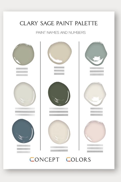 Green Complementary Color Palette, Clary Sage Color Palette, Architectural Palette, Sw Color Palette, Interior Design Paint Colors, Sherwin Williams Clary Sage, Color Palette Whole House, Sage Color Palette, Palette Green