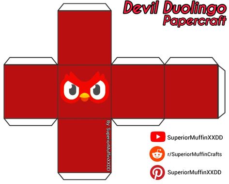 Devil Duolingo Owl Cube Papercraft [By: SuperiorMuffinXXDD] Funny Paper Craft Template, Papercraft Templates Printables Cute, Meme Papercraft Template, Paper Toys Template Free Printable Diy Crafts, Funny Papercraft, Cube Paper Craft, Cube Printable, Duolingo Owl, Papercraft Templates Printables