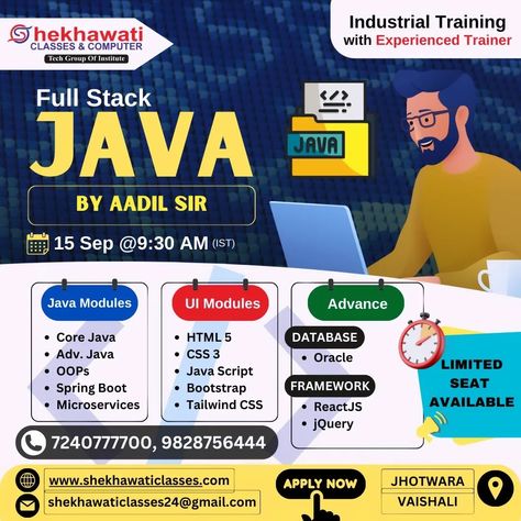 Join Our Full Stack Java Course at Shekhawati Classes and Computer *New Batch Starting Soon!* Are you looking to boost your career in software development? Do you want to become a proficient full stack Java developer? Look no further! Shekhawati Classes and Computer is proud to announce its comprehensive Full Stack Java Course, designed to equip you with the skills and knowledge needed to succeed in the industry. *Course Highlights:* - Comprehensive coverage of Java programming language -... Java Developer, Java Programming Language, Java Programming, Programming Languages, Software Development, Java, Programming, Career, How To Become