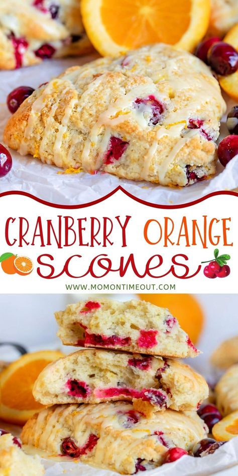 These Cranberry Orange Scones are a delightful addition to any breakfast or brunch menu - especially during the holidays! Cranberries and lots of orange zest add an irresistible freshness to these easy to make scones. Fabulously easy and incredibly delicious! // Mom On Timeout #scones #cranberry #orange #breakfast #brunch #holidays #sconerecipe #baking Orange Scones Recipe, Cranberry Orange Scones, Cranberry Scones, Orange Scones, Scones Recipe Easy, Scones Easy, Brunch Recipe, Egg Nog, Holiday Brunch