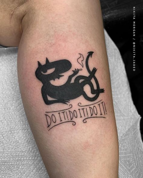 Tattoo uploaded by Gareth Doye • Just Do It . . . #fun little #luci for @chlo_mutlow by @nikita.jaded . . .… | Cartoon tattoos, Inspirational tattoos, Tattoo trends Gengar Tattoo, Gotik Tattoo, Bookings Available, Nerdy Tattoos, Tattoo Maker, Silhouette Tattoos, Small Hand Tattoos, Black Ink Tattoos, Little Tattoos