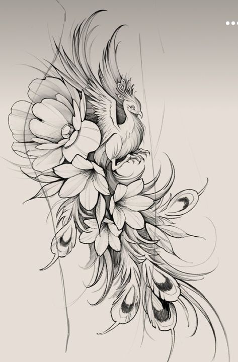 Phoenix Tattoo Arm For Women, Flower Tattoos For Women, Tato Phoenix, Phoenix Tattoo Feminine, Peacock Tattoo, Phoenix Tattoo Design, Tatuaje A Color, Tattoo Arm, Tattoo Style Drawings