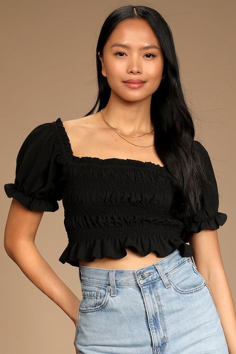 Crop Top With Sleeves, Twice As Nice, Trim Fabric, Puff Sleeve Crop Top, Senior Pics, Puff Sleeve Top, So Sweet, Fit Inspo, Crop Shirt