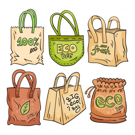 Tela, Paper Bag Drawing, Paper Bag Illustration, Bag Doodle, Reusable Bags Design, Diy Grocery Bags, Paper Recycle, Spring Stickers, Eco Friendly Shopping Bags