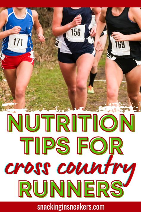 A group of cross country runners starting a race, with a text overlay that says nutrition tips for cross country runners. Cross Country Runner Diet, Best Foods For Cross Country Runners, Cross Country Running Diet, Cross Country Team Snacks, Cross Country Diet, Cross Country Snack Ideas, Xc Meet Packing List, Cross Country Snacks, Middle School Cross Country Workouts