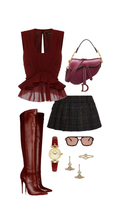 #outfitinspo #fashion #fashionboard #ootd #fashioninspo #styleinspo #outfit #outfitideas Dark Red Fashion, Outfits Shuffle, Red Fashion Outfits, Cute Christmas Outfits, Dressy Casual Outfits, Outfit Layout, Prom Outfits, Dinner Outfits, Red Outfit