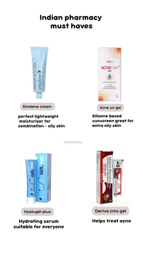 Indian pharmacy must haves Indian Acne Skin Care, Diy Skin Care For Oily Skin, Oily Skin Care Routine Indian Products, Good Acne Products Skincare, Best Indian Skincare Products, Indian Pharmacy Sunscreen, Pharmacy Skin Care Products India, Pharmacy Products For Acne, Skincare For Indian Skin