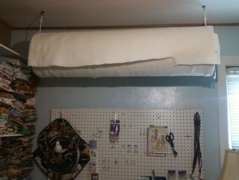 Batting Storage Ideas, Quilt Batting Storage Ideas, Quilt Batting Storage, Quilt Batting Roll Holder, Quilt Batting Alternative, Quilt Hanging Hardware, How To Put Batting On A Quilt, How To Add Batting And Backing To Quilt, She Shed Craft Room