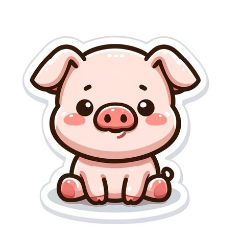 Pig Cute Drawing, Cute Pig Cartoon, Chibi Animals, Pig Drawing, Pig Pictures, Bows Diy Ribbon, Kawaii Pig, Animal Doodles, Pig Cartoon