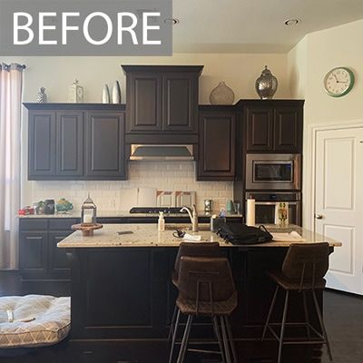 Dark Kitchen Remodel Before And After, Kitchen Paint Before And After, Dark Cabinets To White Before And After, Painting Brown Kitchen Cabinets, Dark Kitchen Cabinets 2023, How To Paint Dark Cabinets White, White And Espresso Kitchen Cabinets, Kitchen Ideas Brown And Black, Dark Brown Cabinets Kitchen Paint