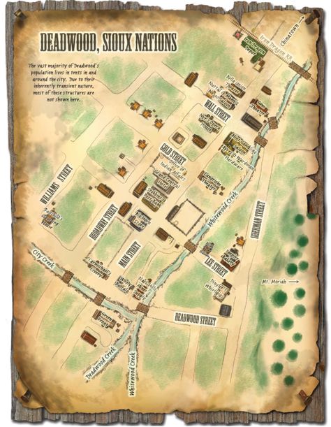 View RPoL: Sixguns & Spellslingers: The Last Sons [Deadlands: Reloaded] - Welcome to Deadwood! by The Stray (group 0) Wild West Town Map, Western Town Map, Deadlands Rpg, Al Swearengen, West Map, Deadwood South Dakota, Old Western Towns, South Dakota Vacation, Western Games