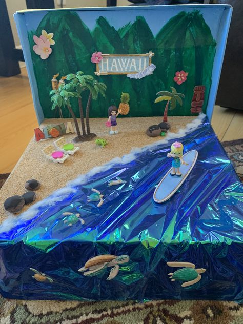 Hawaii state 3D project Hawaii Float Project, Hawaii Diorama, 3d Ecosystem Project, Hawaii State Float Project, Hawaii State Project, Freshwater Diorama, State Float School Project, Island Diorama, Fiesta Float