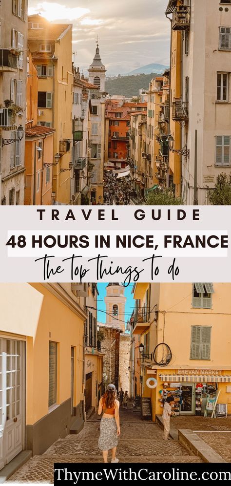 Traveling to Nice, France? Follow this travel guide on how to spend 48 hours, including restaurants, beaches, and activities. Enjoy your time on the French Riviera with this easy itinerary. Travel Nice France, Nice France Things To Do, Nice France Itinerary, Nice France Aesthetic, French Riviera Itinerary, Nice France Beach, Nice France Travel, France Itinerary, France Aesthetic