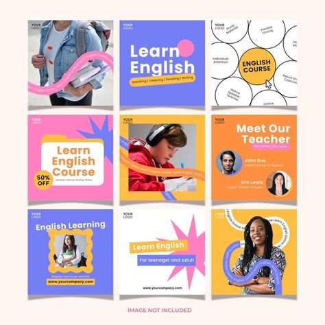 English Course Social Media Design, Fun Instagram Feed, Web Ideas, English Language Course, Language Courses, English Course, English Class, Content Ideas, Post Design