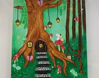 LizBurritoDesigns - Etsy Fairy Garden Art, Fairy Painting, Inspired Painting, Fairy Paintings, Paint Canvas, Indie Art, Female Art Painting, Canvas Painting Designs, Small Canvas Art