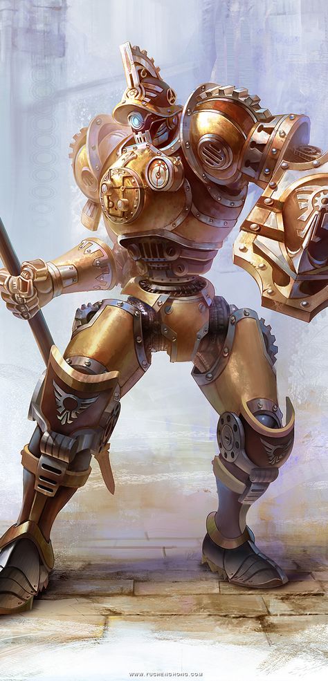 Card Game Illustration by Yu Cheng Hong, via Behance Steampunk Automaton Art, Fantasy Mech Art, Automaton Fantasy Art, Clockwork Golem, Automaton Art, Golem Fantasy Art, Fantasy Mech, Steampunk Robots, Magazine Web Design