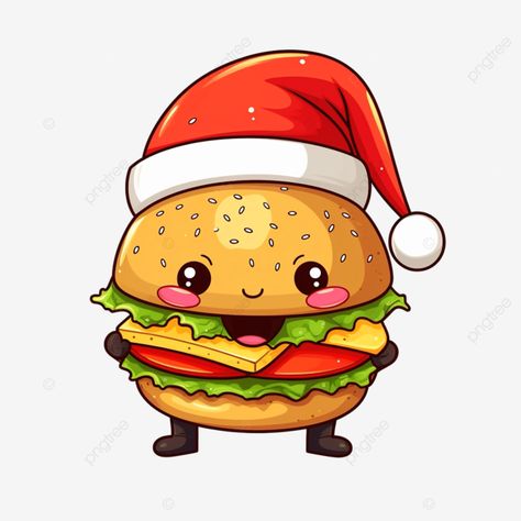 cute and funny kawaii sandwich burger and pizza character wearing santa^s hat for christmas cute f Kawaii Sandwich, Mcdonalds Christmas, Pizza Character, Burger Drawing, Donut Drawing, Hat For Christmas, Burger Cartoon, Sandwich Burger, Food Burger