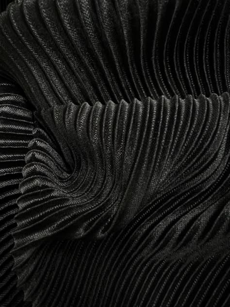 "Black lightweight stretch pleated satin fabric, 58\" wide We do our best to ensure that our photos are as true to color as possible. Colors may vary per screen. We do not accept returns based on difference in color. For exact color matching please order a swatch." Black Fabric Aesthetic, Fabric Exploration, Elphaba Aesthetic, Black Fabric Texture, Pleats Fabric, Black Fabrics, Material Samples, Fashion Collection Inspiration, Fabric Photography