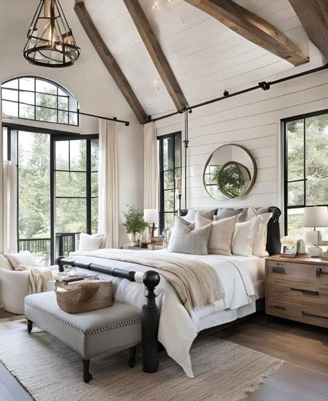 Dream Farmhouse Bedroom, Dream Master Bedrooms Luxury, Modern Farmhouse Master Bed Bedroom, Modern Farmhouse Master Bed, Modern Farmhouse Bedrooms, Modern Country Bedrooms, Whitewashed Walls, Bedroom Ideas Farmhouse, Georgia House