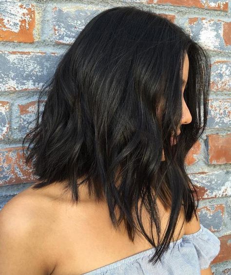 Black Choppy Lob                                                                                                                                                                                 More Dark Hair, Lob Hairstyles, Bob Lung, Blonde Balayage Highlights, Lob Haircut, Haircut For Thick Hair, Long Bob, Hairstyles Haircuts, Gorgeous Hair