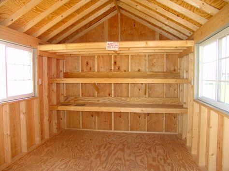 Shed Shelving, Shed Floor Plans, Workshop Shed, Storage Shed Organization, Diy Storage Shed, Wood Shed Plans, Build Your Own Shed, Shed Interior, Shed Floor