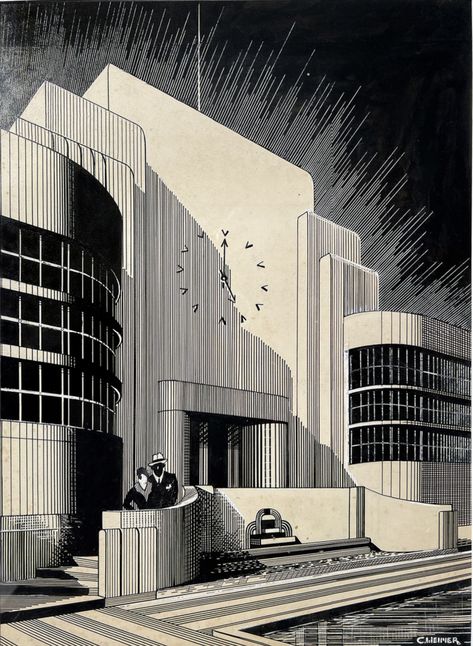 Bahia, Black And White Art Deco, White Art Deco, Shaker Furniture, Deco Architecture, Horse Silhouette, Building Roof, Art Deco Buildings, 1930s Art