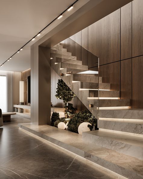 House Stairs Modern, Stair Step Design, Marble Flooring Design Modern, Fancy Houses Interior, Living Room Fancy, Home Desserts, Luxury Villa Interior, Creative Stairs, Staircase In Living Room