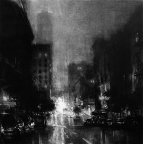 Cityscape in Black & White.. Charcoal. Jeremy Mann Abstract Charcoal Art, Drawing With Charcoal, Cityscape Drawing, Easy Things To Draw, Art Charcoal, Things To Draw, Charcoal Art, Cityscape Art, Landscape Drawings