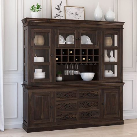 Hutch In Dining Room, Dining Room Buffets, Hutch Coffee Bar, Wine Hutch, Coffee Bar Hutch, Dining Bench With Storage, Kitchen Hutch Cabinet, Bar Hutch, Wood Bar Cabinet