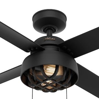 Hunter Spring Mill 52-in Matte Black LED Indoor/Outdoor Ceiling Fan with Light (4-Blade) in the Ceiling Fans department at Lowes.com Patio Fan, Outdoor Ceiling Fan With Light, Bedroom Fan, Living Room Ceiling Fan, Ceiling Fan Bedroom, Hunter Ceiling Fans, Farmhouse Ceiling Fan, Fan Pull Chain, Ceiling Fan Pull Chain