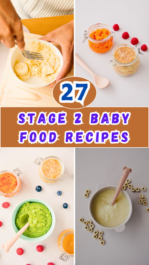 Discover 27 delicious and nutritious Stage 2 baby food recipes your little one will love! These easy-to-make recipes include a variety of fruits, veggies, and proteins perfect for babies starting solids. Ideal for introducing new textures and flavors! Stage 2 Baby Puree Recipes, Baby Food Recipes Stage 2 And 3, Baby Solids Recipes, 8 Month Old Meal Plan, Baby Food For 7 Month Old Recipes, Baby Food Recipes 10 Month Old, Baby Food Meat Recipes, Baby Food Recipes Stage 1 Homemade, Baby Food Mixtures