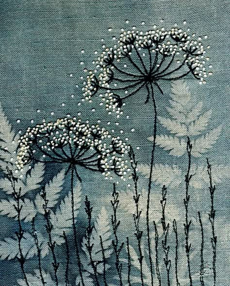 Cow Parsley Embroidery, Tilly Rose Textile Artist, Embroidered Watercolor, Embroidery Texture, Flower Meadows, Cow Parsley, Textile Art Embroidery, Collage Art Projects, Country Gardens