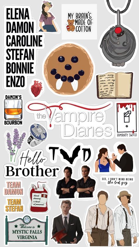 Tvd Journal, Bonnie And Enzo, Tvd Quotes, Diary Design, Vampire Diaries Poster, Hello Brother, Cute Easy Doodles, Diary Gift, Cute Laptop Stickers