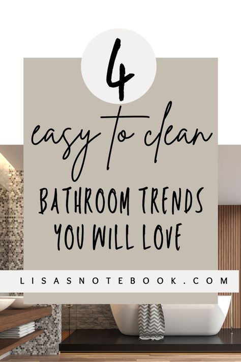 Cleaning the bathroom can be such a chore and can be hard to keep clean sometimes. I have compiled a list of the best 4 bathroom trends that you will love but are also simple and easy to keep clean. Click to read and see how you can change your cleaning routine for your bathroom. #bathroom #bathroomideas #cleaning #cleaningtips #cleaningtricks Bathroom Ideas Easy To Clean, Easiest To Clean Bathroom Design, Ensuite Bathroom Decor Ideas, Easy To Clean Tiles For Bathroom, Easy Clean Shower Tile, Shower Remodel Easy To Clean, Shower Tile Ideas Easy To Clean, Easy To Clean Bathroom Flooring, Easiest Shower Tile To Keep Clean