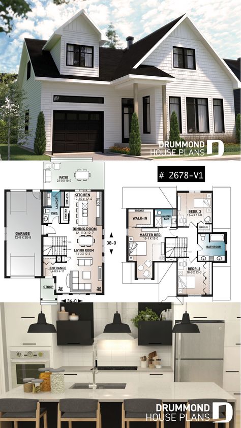 Small Modern Farmhouse, Small Modern Farmhouse Plans, Case Minecraft, Architecture Cool, Two Story House Plans, House Plans One Story, Casas The Sims 4, Sims House Plans, Sims House Design