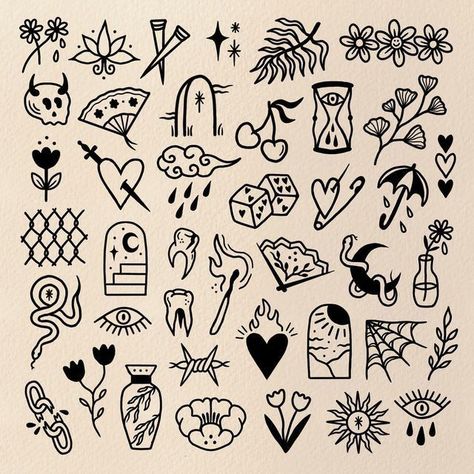 Small Fall Tattoos, Very Simple Tattoos, Stick Poke Tattoo, Art Flash, Sharpie Tattoos, Handpoke Tattoo, Flash Tattoo Designs, Tattoo Flash Sheet, Doodle Tattoo