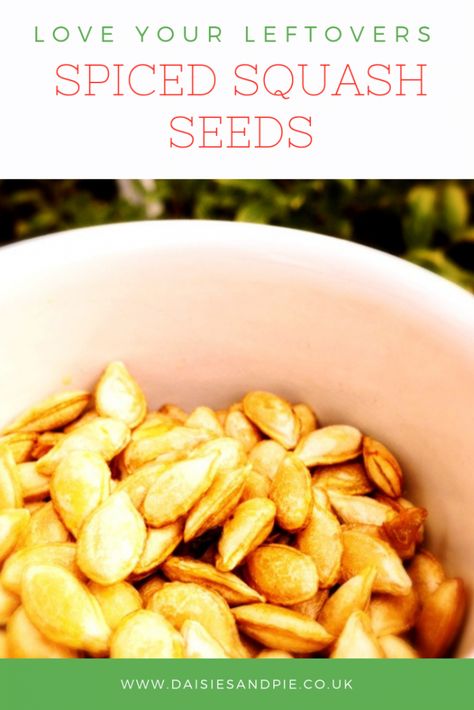 Make the most of the leftovers by turning squash seeds into a delicious spiced snack #frugal #vegansnack #vegan #snacks Vegan Snacks, Roasted Squash Seeds, Butternut Squash Seeds, Squash Seeds, Vegan Snack, Roasted Squash, Seasonal Food, Easy Family Meals, Healthy Snacks Recipes