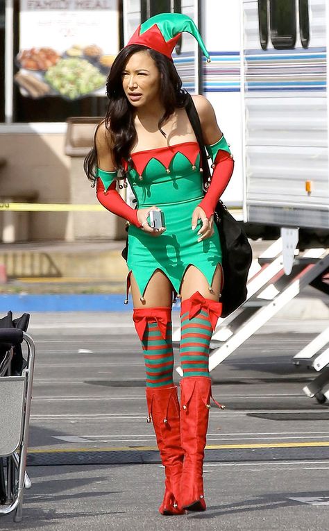 Lea Michele and Naya Rivera Dress as Sexy Elves for Glee—See the ... Christmas Hoes! Naya Rivera, Lea Michele, Boots, Italian Humor, Christmas Costumes, Glee, Elf, A Woman, Bodycon Dress