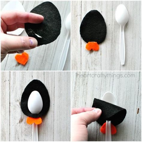 Penguin Crafts Preschool, Winter Crafts For Toddlers, Plastic Spoon Crafts, Penguin Crafts, Penguin Craft, Spoon Crafts, Animal Crafts For Kids, Winter Crafts For Kids, Plastic Spoons