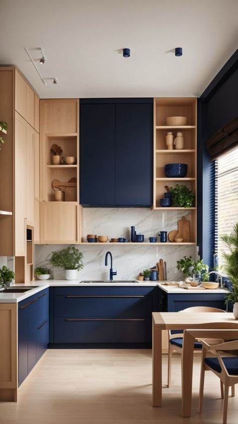 Dark Blue Kitchens, Kitchen Decor Trends, Blue Kitchen Designs, Navy Kitchen, Interior Design Per La Casa, Blue Kitchen Cabinets, Minimalist Kitchen Design, Kitchen Room Design, Kitchen Trends