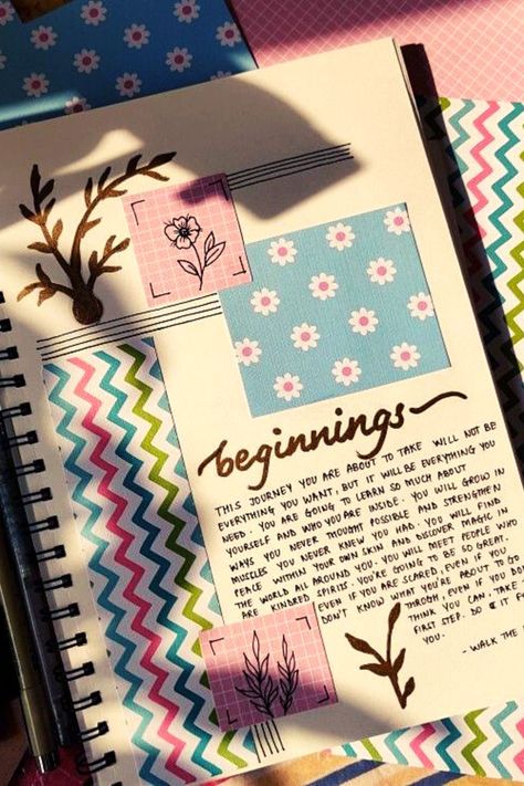 pink scrapbook ideas Diary Cover Painting Ideas, Dairy Note Book Design, Dairy Book Decoration Ideas, Scrab Book Aesthetic, Personal Diary Decoration Ideas, Blue Stickers, File Decoration Ideas, Bullet Journal Ideas Templates, Bullet Journal Quotes