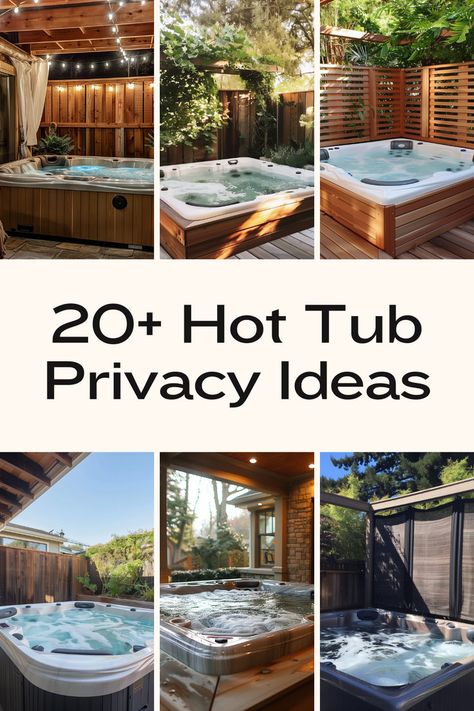 A collection of hot tub privacy options, showing various enclosures and natural screens for secluded relaxation. Outdoor Privacy Ideas, Hot Tub Privacy Ideas, Farmhouse Garden Ideas, Hot Tub Decorating, Hot Tub Deck Design, Serene Backyard, Hot Tub Privacy, Spa Landscaping, Small Hot Tub