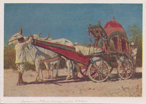 Heritage of India: Bullock Carts of India vintage Post Cards Bullock Cart, Rich Family, Horse Drawn, Oil Painting Reproductions, Painting Gallery, Russian Artists, Rich People, Painting Reproductions, Vintage Postcards