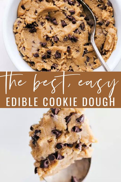 Edible Cookie Dough Recipe: Get your cookie dough fix the safe way with this delicious, classic chocolate chip cookie dough you can eat without baking! #dessert #best #quick #easy #simple #treat #kidfriendly #nobake #cookiedough Simple Edible Cookie Dough For One, Edible Cookie Dough Recipe Without Chocolate Chips, Homage Cookie Dough, Personal Cookie Dough, No Butter Edible Cookie Dough, Super Easy Edible Cookie Dough, No Bake Cookies Dough, Editable Cookie Dough Recipe, One Person Cookie Dough