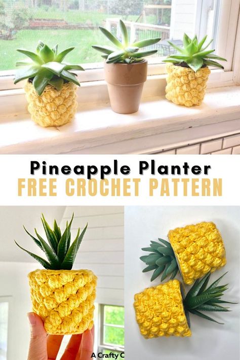 Crochet Plant Pot Cover Free Pattern, Crochet Home Decor Patterns Free, Pineapple Plant, Crochet Pineapple, Friends Crochet, Crochet Plant Hanger, Knitting Group, Decor Crochet, Pineapple Crochet