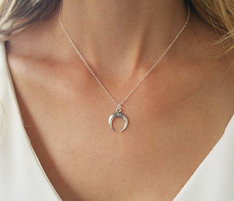 Horn Necklace Boho, Tusk Necklace, Double Horn Necklace, Bone Necklace, Long Pearl Necklaces, Horn Necklace, Pearl Jewelry Necklace, 14k Gold Necklace, Necklace Charm