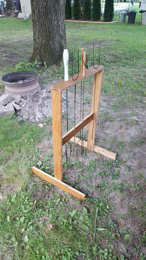 Campfire storage rack. Holds hotdogs sticks and pie irons. With removable feet for easier storage. Iron Storage Ideas, Pie Iron Cooking, New House Organization, Campfire Ideas, Pie Irons, Camp Cooking Recipes, Bonfire Ideas, Pie Iron Recipes, Bbq Station