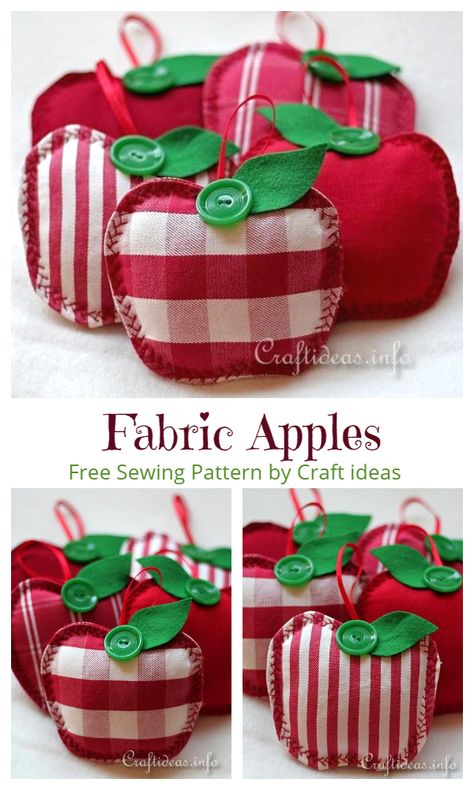 DIY Fabric Apple Free Sewing Patterns | Fabric Art DIY Fabric Apples, Holiday Fabric Crafts, Fabric Art Diy, Fall Sewing Projects, Christmas Fabric Crafts, Apple Craft, Fabric Crafts Diy, Ornaments Homemade, Fall Sewing