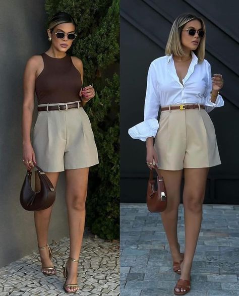 SHOP ➡️ @MONTTERINI❤️ 🔥Affordable Stylish Outfits With 30% Discount SHOP 👉 🔗 MONTTERINI. COM Prices from 🏷 39 USD ✅ Sizes XS-XXL Free shipping worldwide & All taxes included🎀 👉SHOP @montterini Beige Shorts Outfit, White Shorts Outfit, Classy Wardrobe, Outfits Styling, Smart Casual Women, Elegant Outfit Classy, Oufits Casual, Office Casual Outfit, Beige Shorts