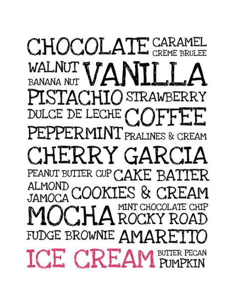 Caramel Creme Brulee, Pralines And Cream, Ice Cream Car, Es Cream, Rocky Road Fudge, Ice Cream Shoppe, Kitchen Printables, Ice Cream Poster, Mint Mocha